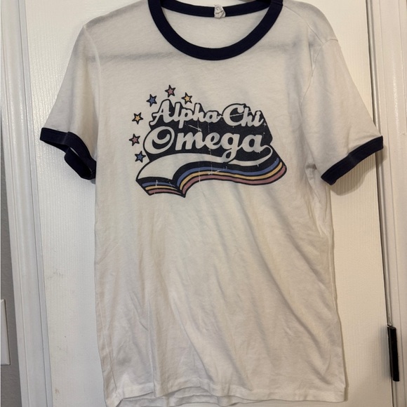 Alpha Chi Omega Tops - Alpha Chi Omega Canvas White and Navy Graphic Tee